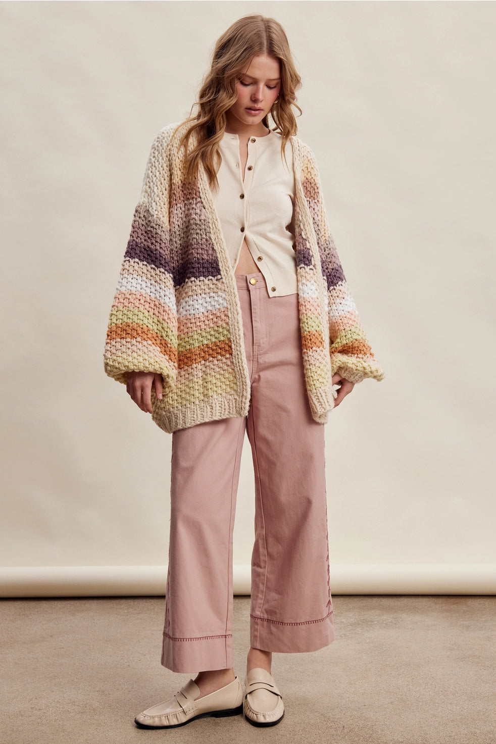 Ecru Mix Stripe Chunky Cardi