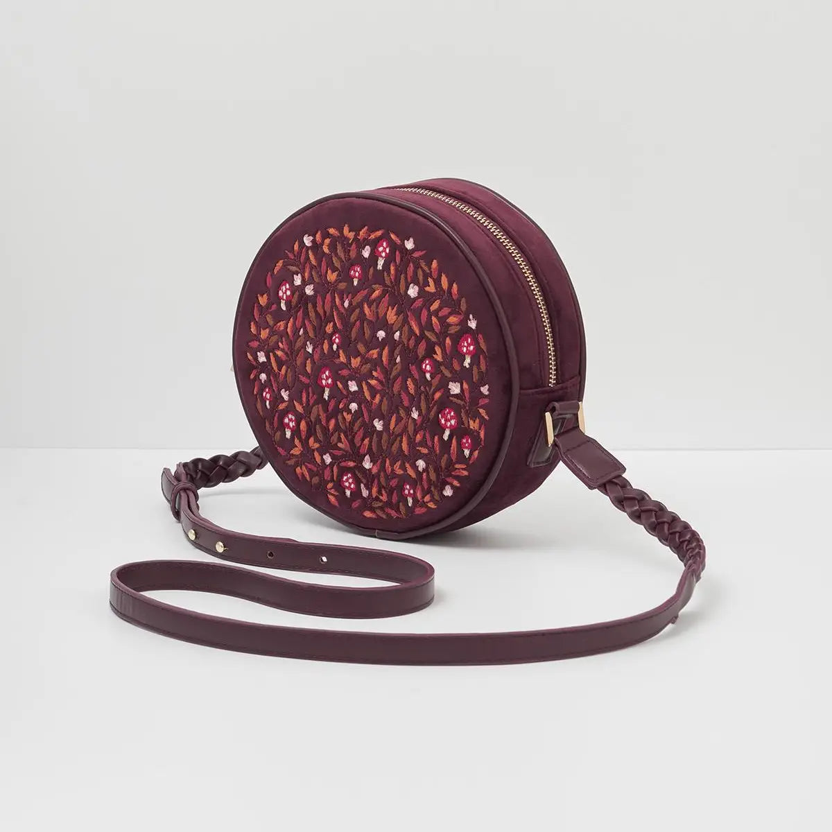 Fable Magical Mushroom Embroidered Burgundy Circle Purse
