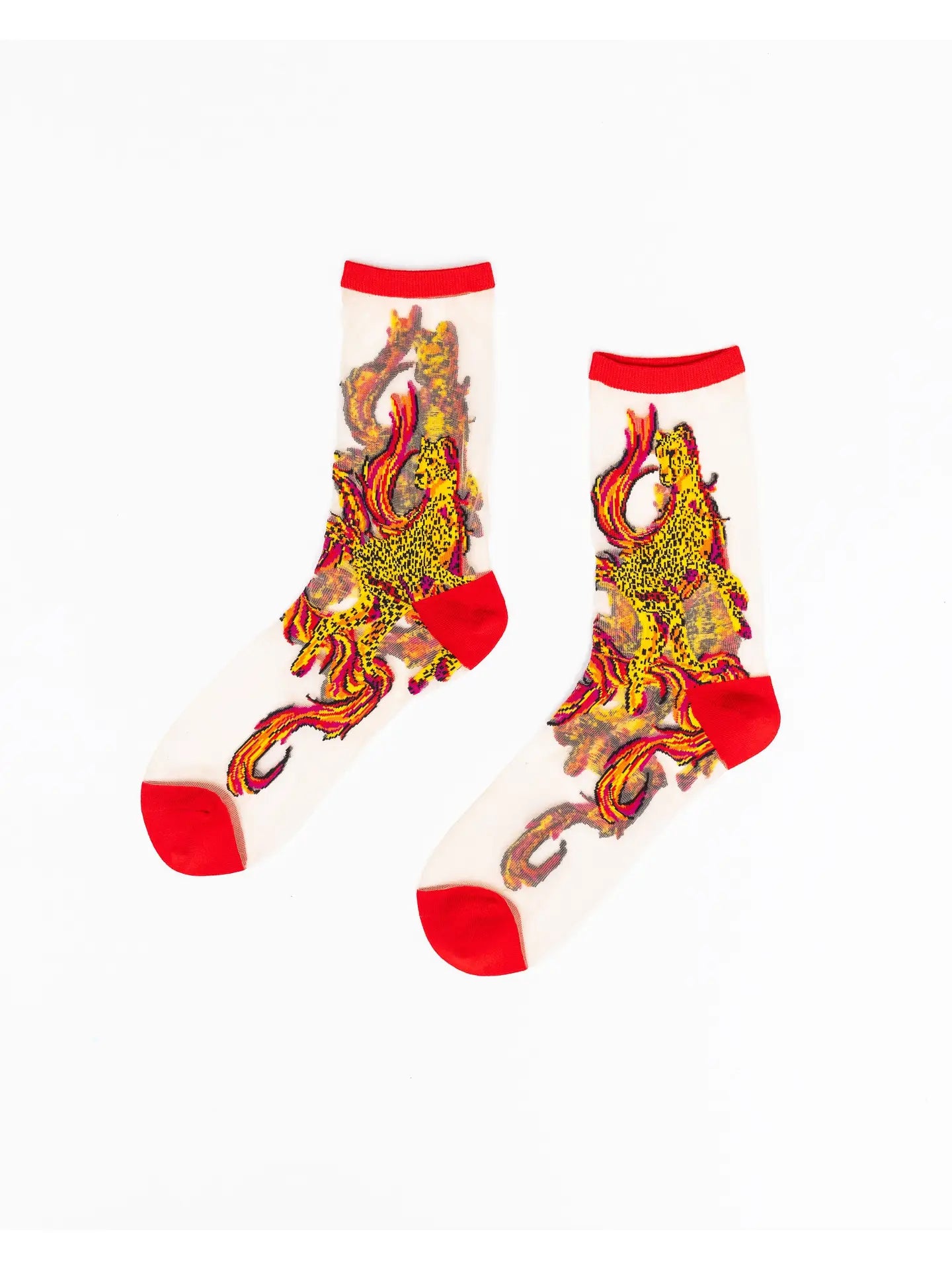 Flaming Cheetah Sheer Crew Socks