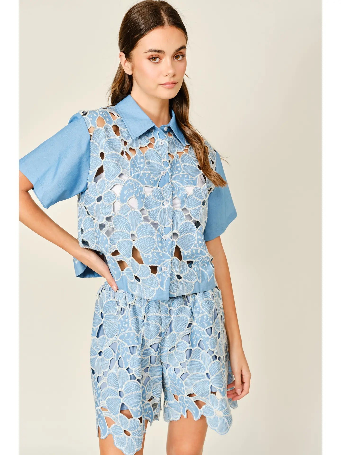 Flower Eyelet Button Down Shirt