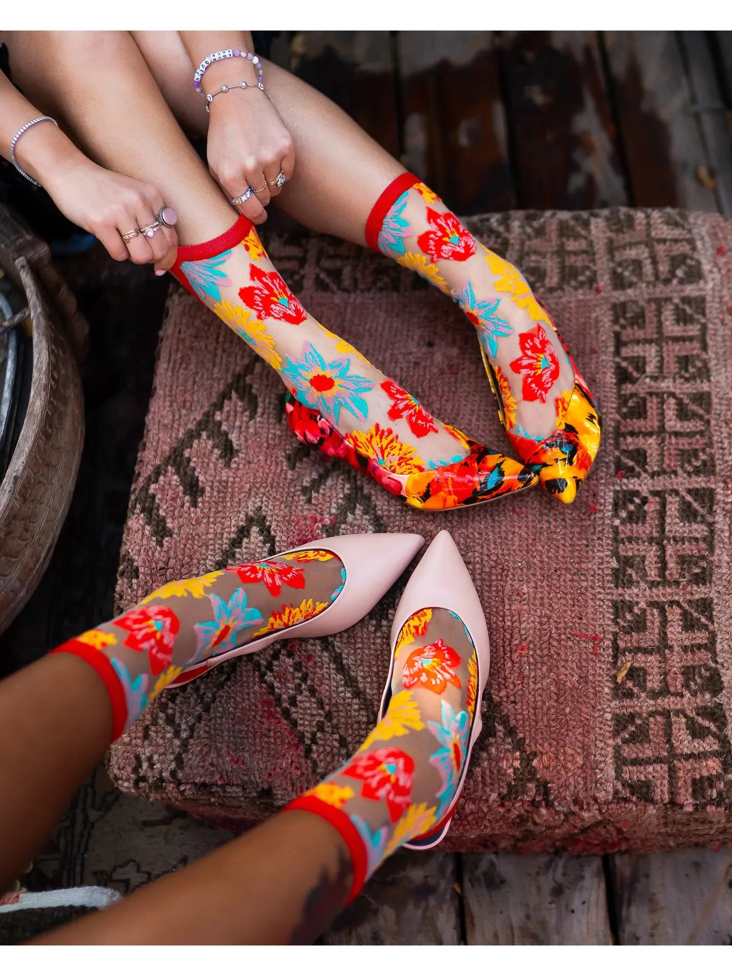 Flower Power Sheer Crew Socks