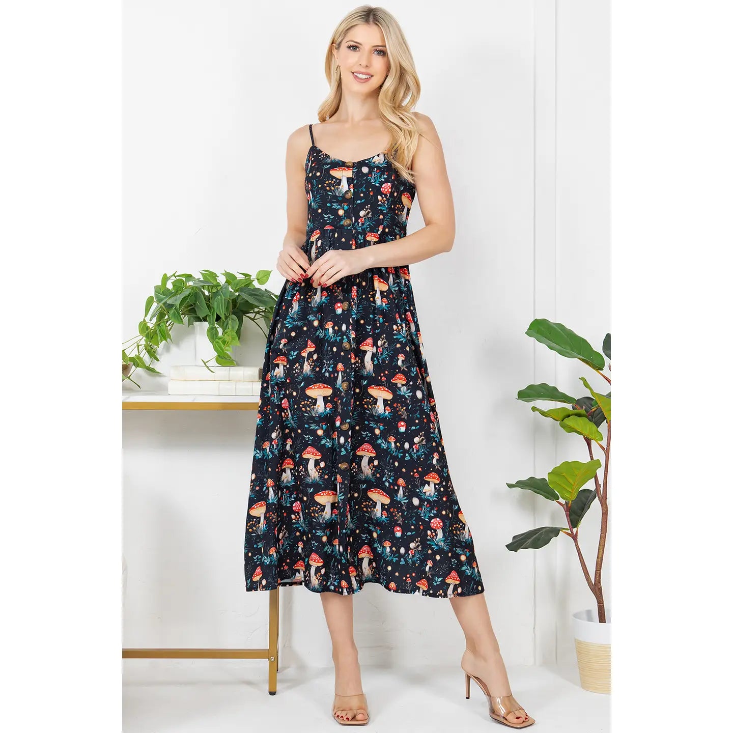 Garden of Mushrooms Cami Midi Dress