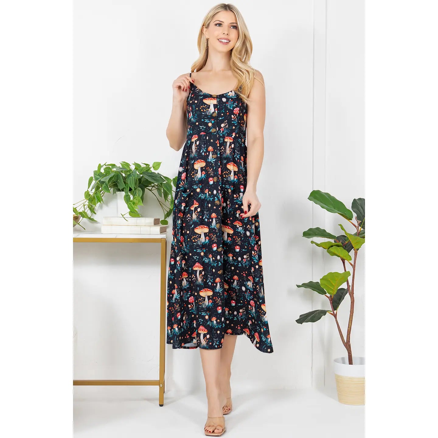 Garden of Mushrooms Cami Midi Dress
