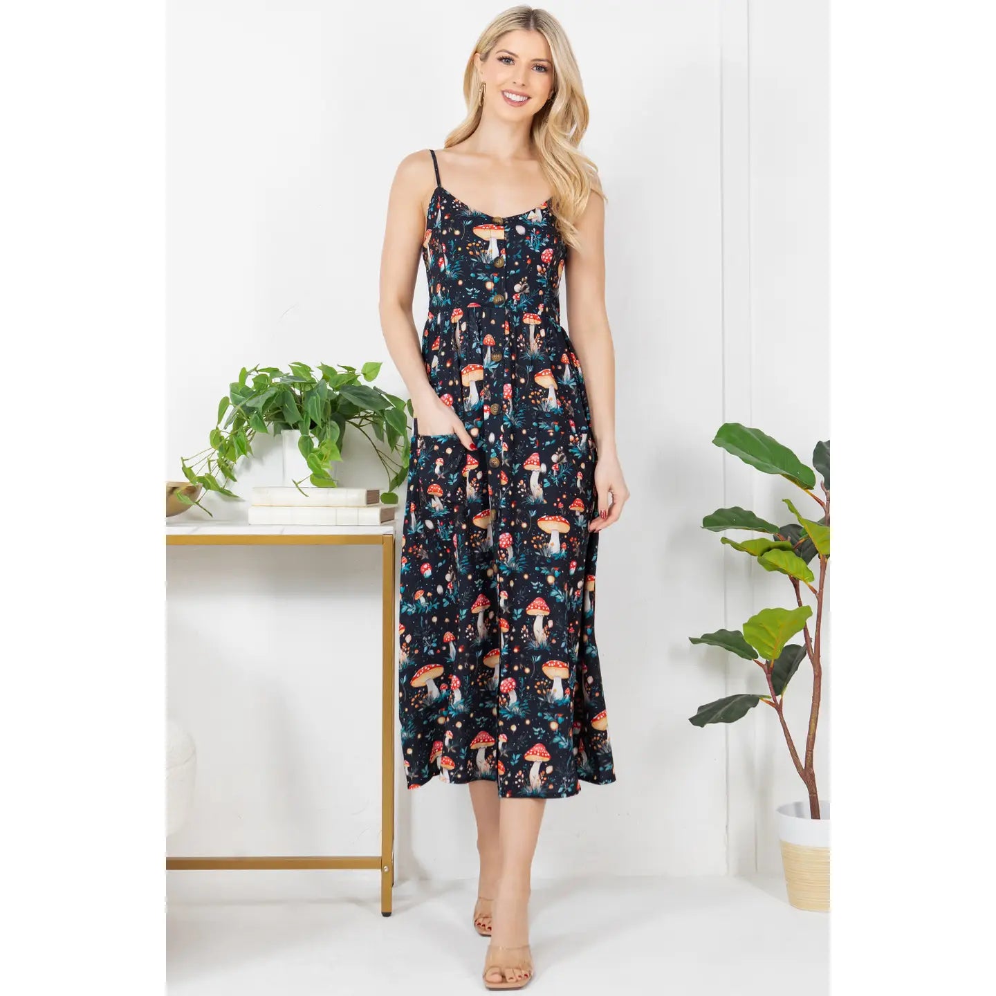 Garden of Mushrooms Cami Midi Dress
