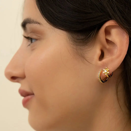 Gold Daisy Flower Huggie Hoop Earrings