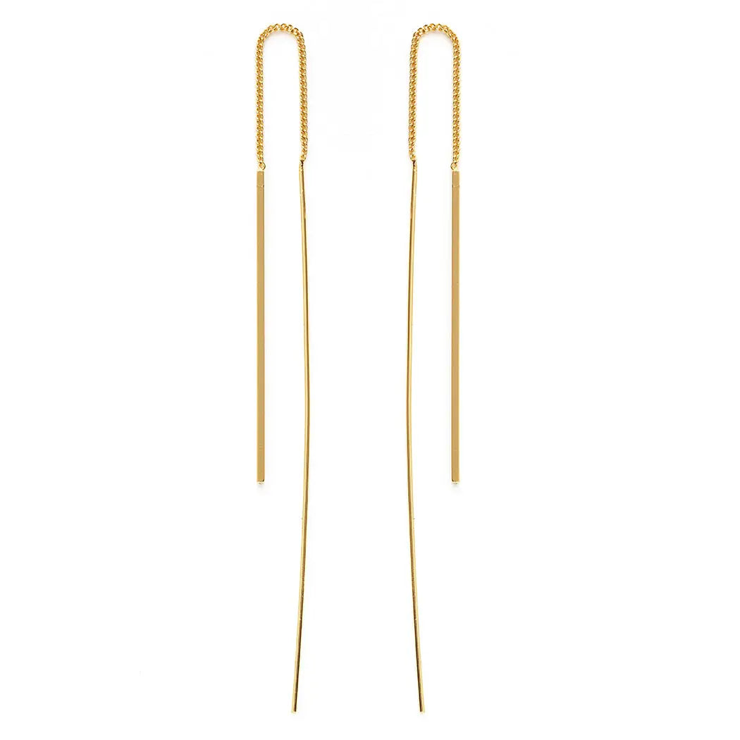 Gold Needle and Thread Earrings