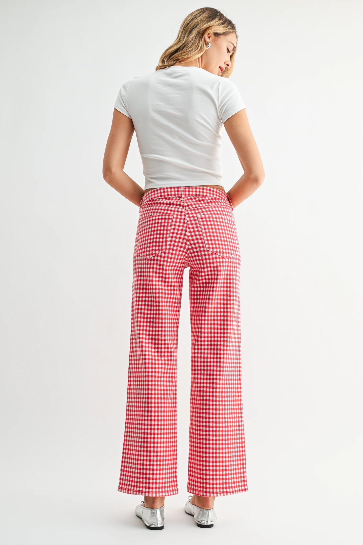 Red Gingham Halle High Rise Straight Jean