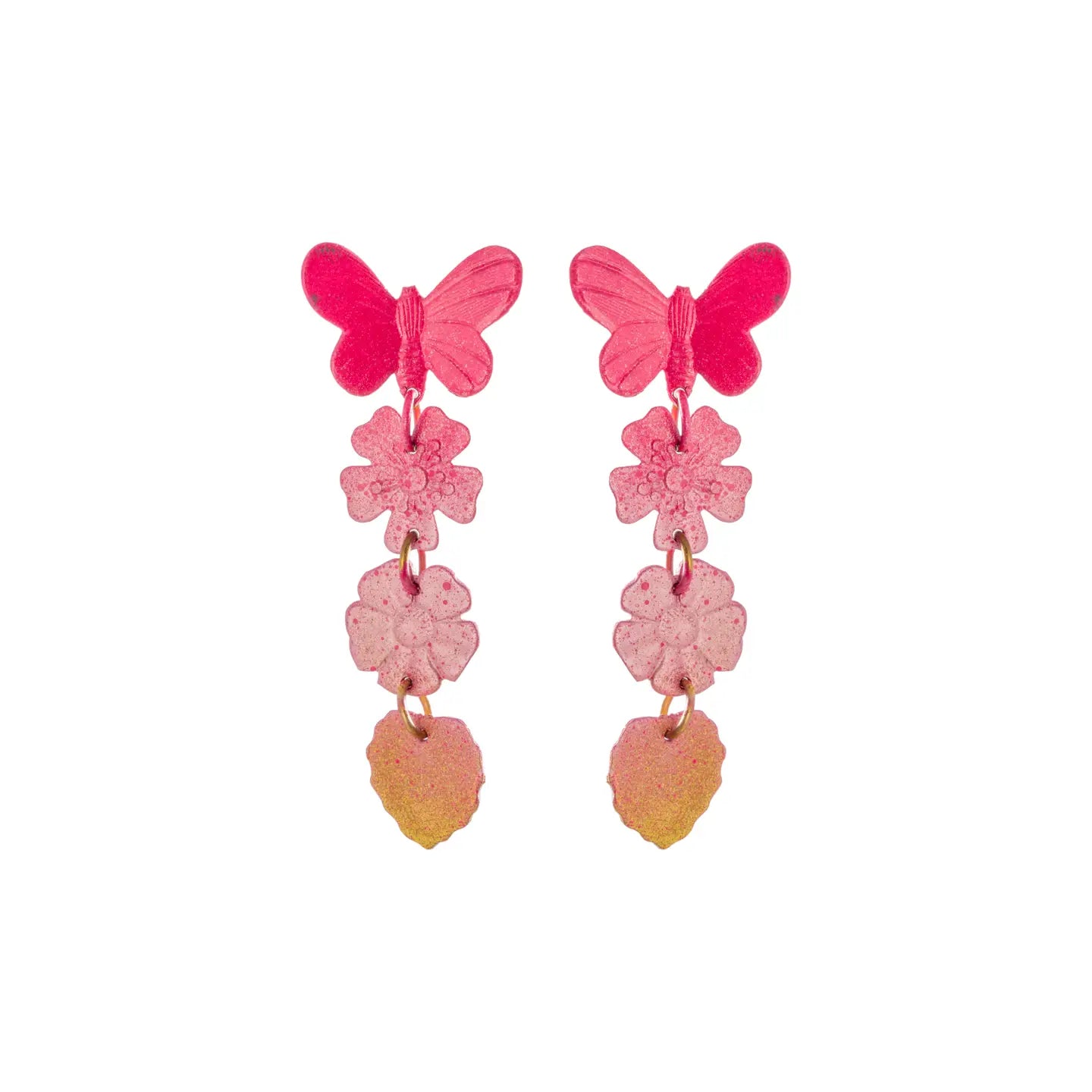 Haru Pink Hand-Painted Brass Earrings