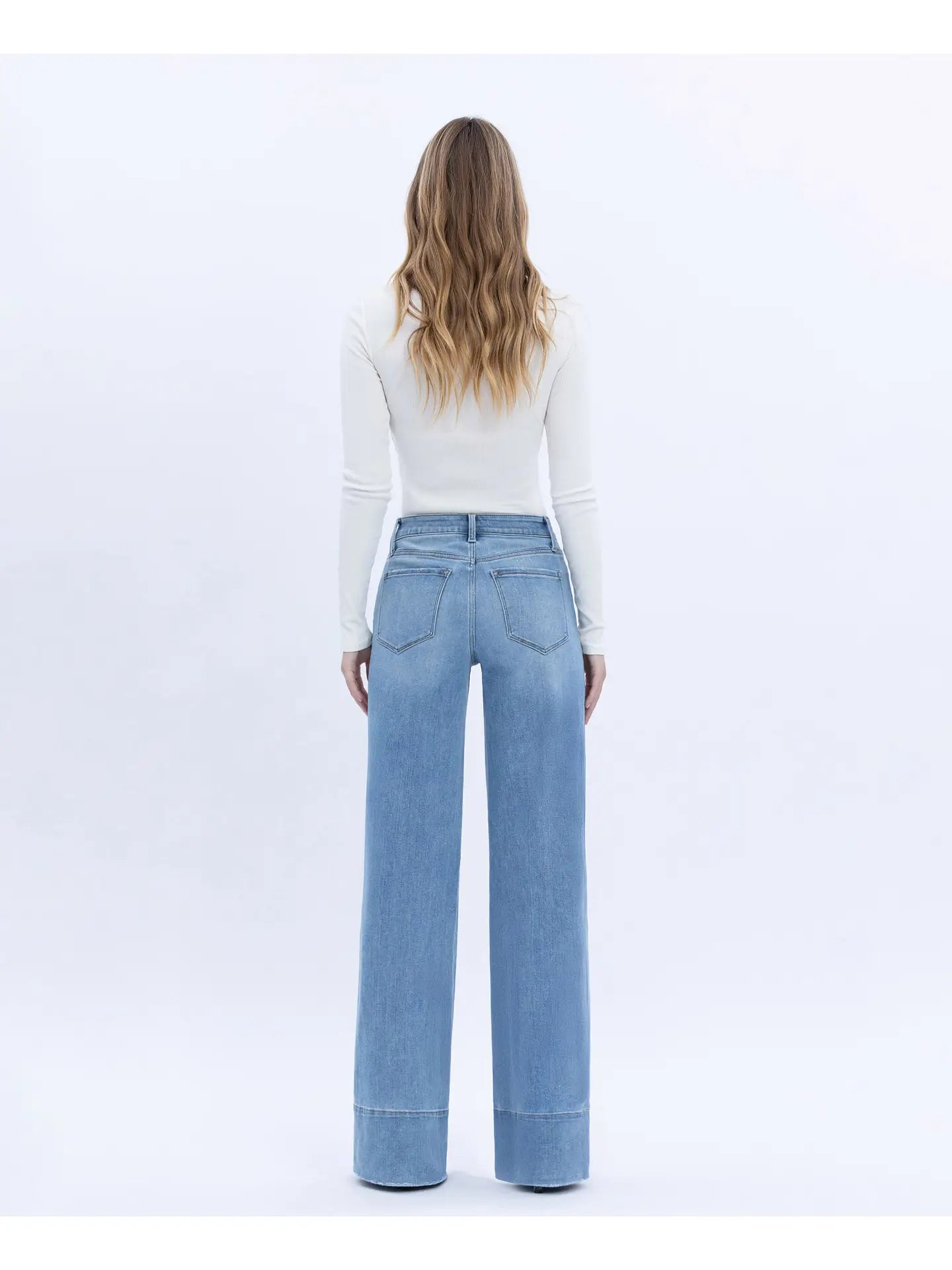 High Rise Raw Hem Wide A Line Jeans