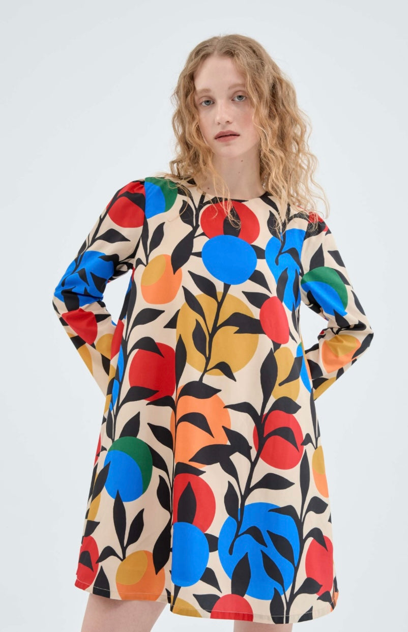 Primary Dots & Leaves A-line Dress