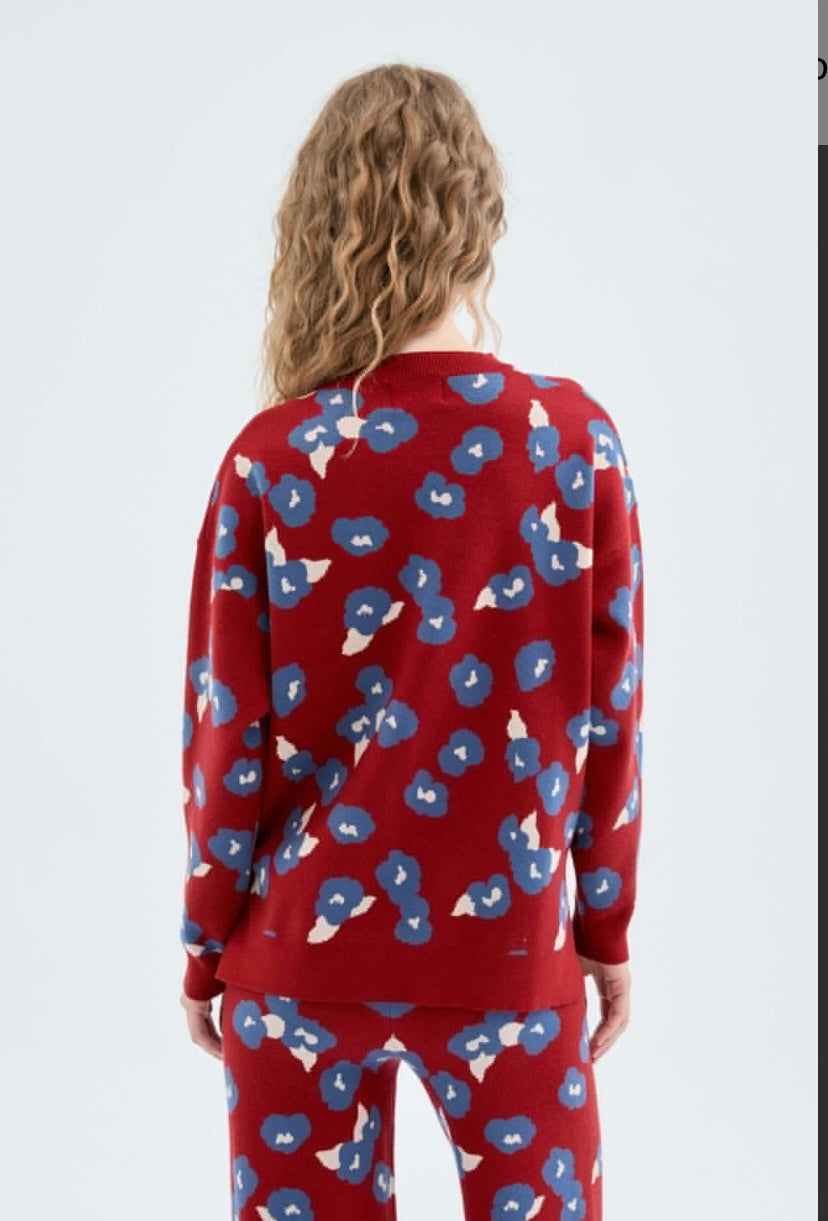 Red & Blue Floral Sweater