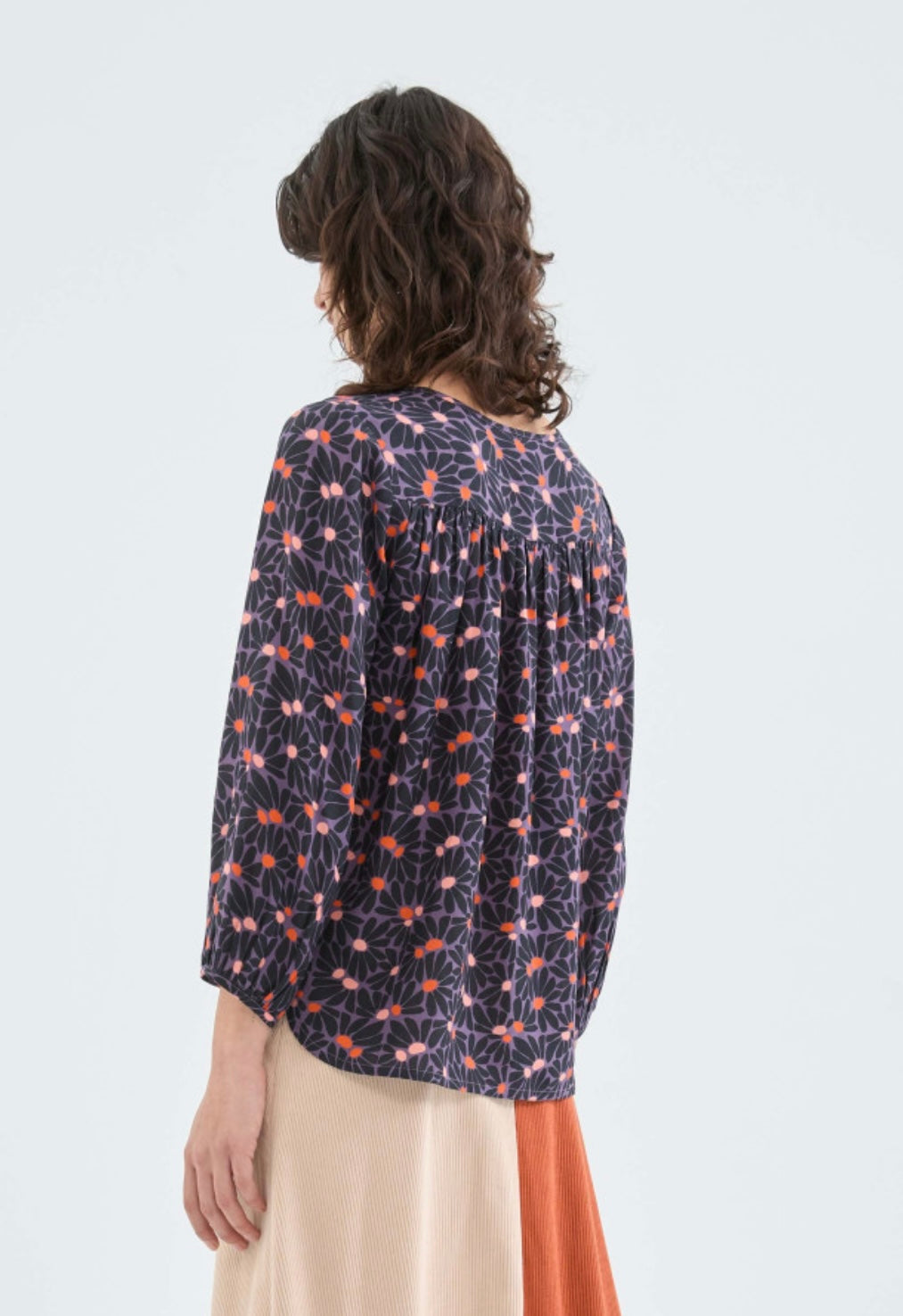 Purple & Orange Floral Print Top