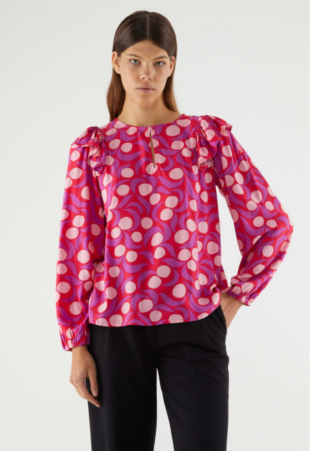 Red & Pink Fantasy Print Blouse
