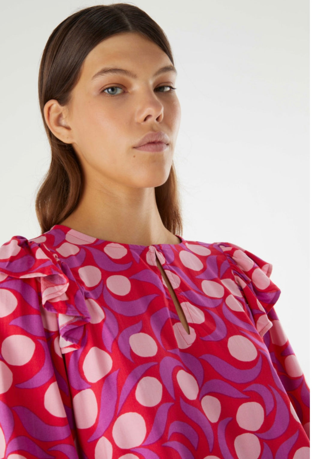 Red & Pink Fantasy Print Blouse