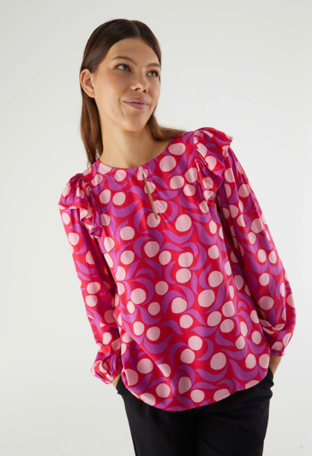 Red & Pink Fantasy Print Blouse