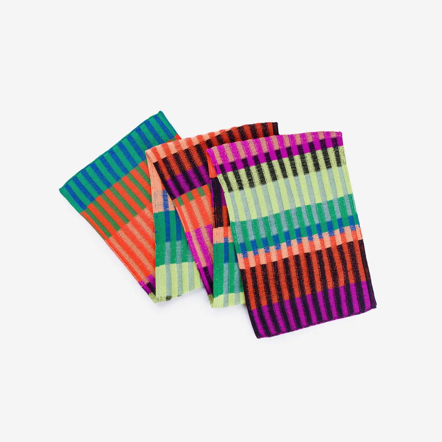 Lime Cobalt Mosaic Stripe Knit Scarf