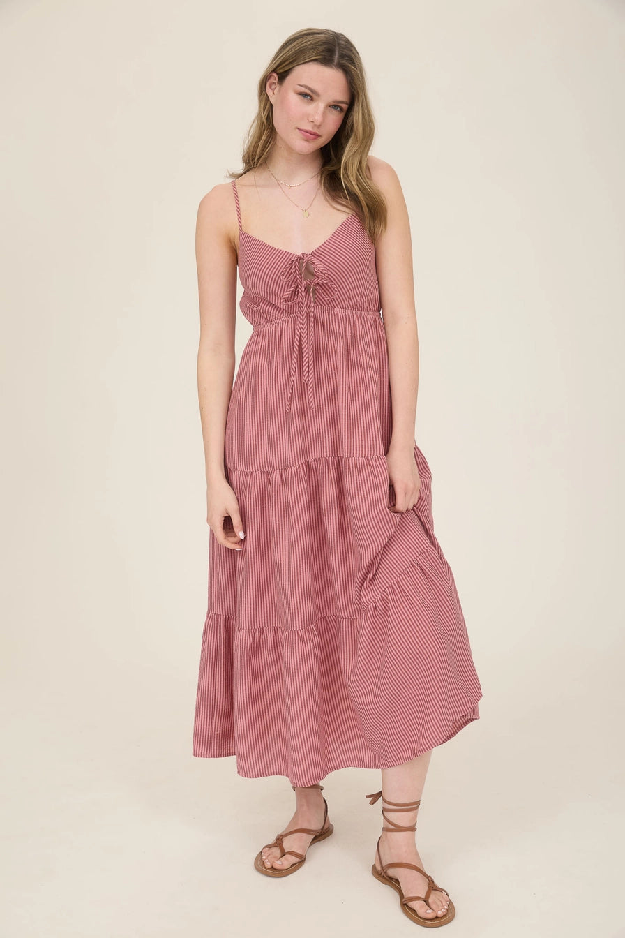 Mauve Stripe Tiered Midi Dress