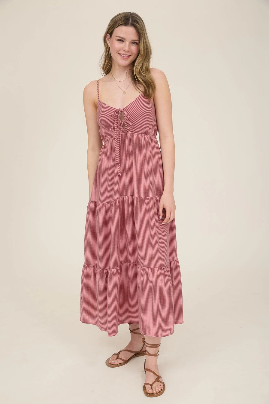 Mauve Stripe Tiered Midi Dress