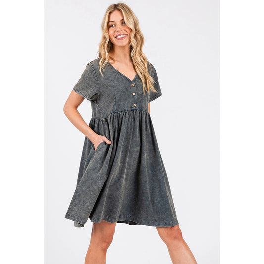Midnight Mineral Wash Babydoll Dress