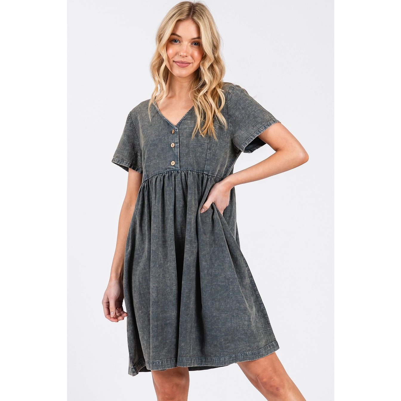 Midnight Mineral Wash Babydoll Dress
