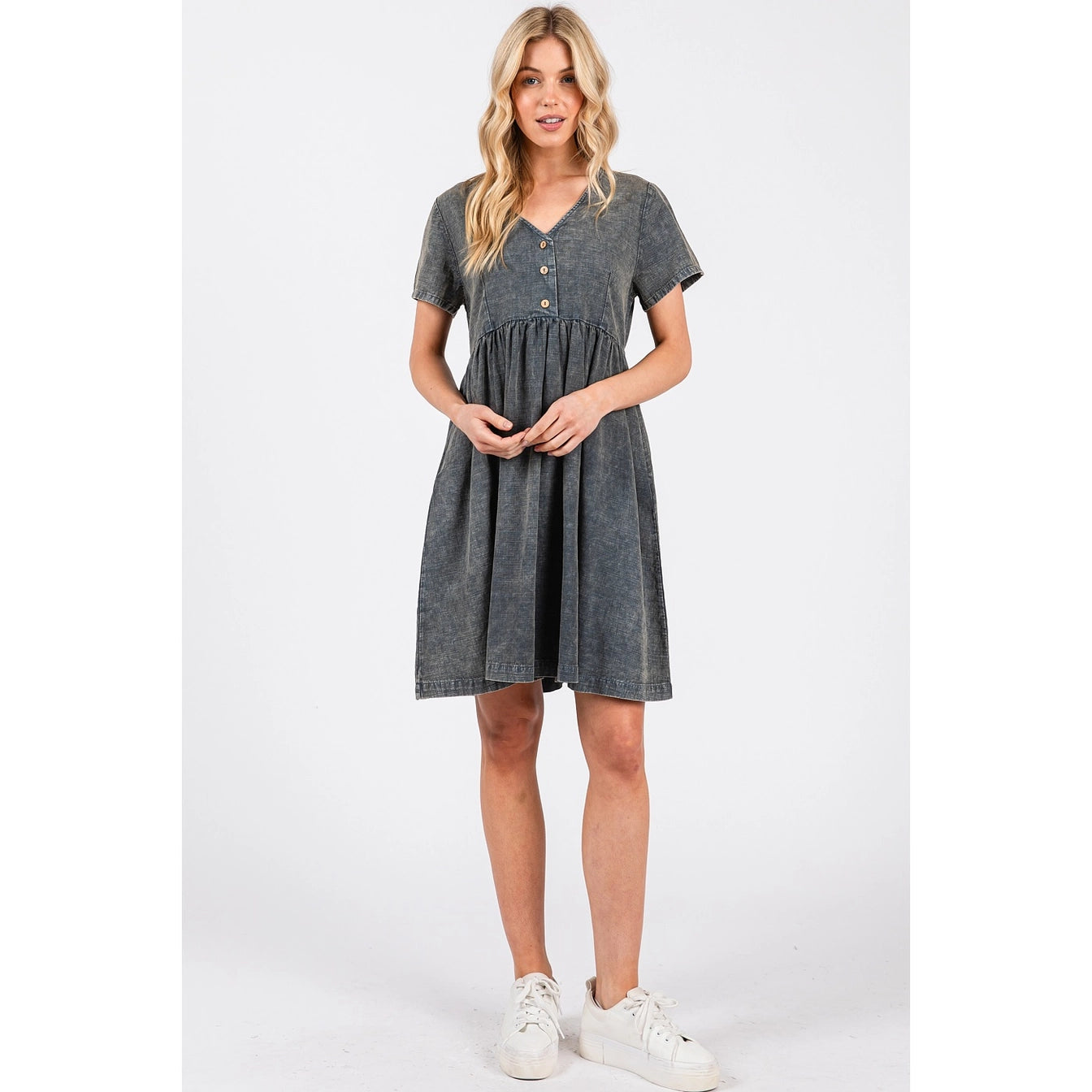 Midnight Mineral Wash Babydoll Dress