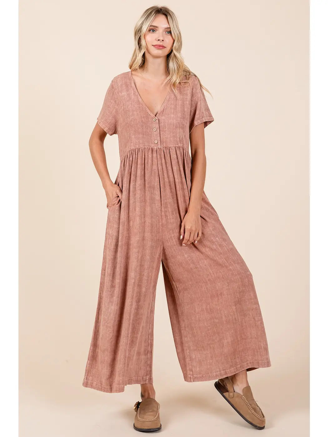 Ginger Mineral Wash Wideleg Jumpsuit