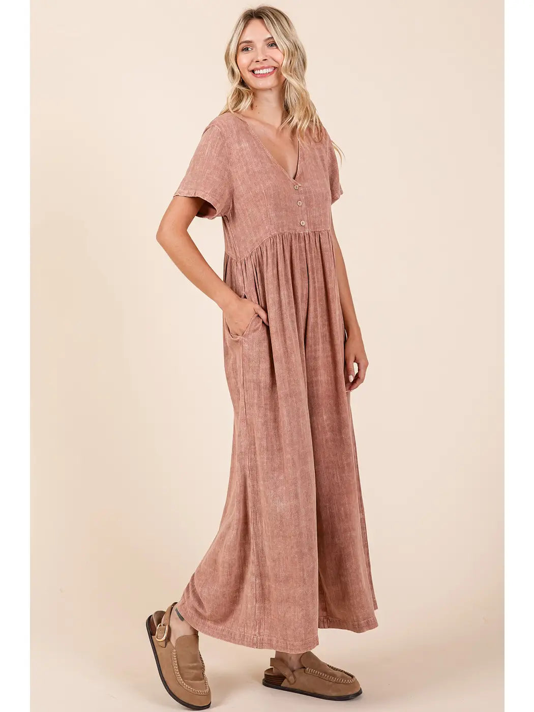 Ginger Mineral Wash Wideleg Jumpsuit