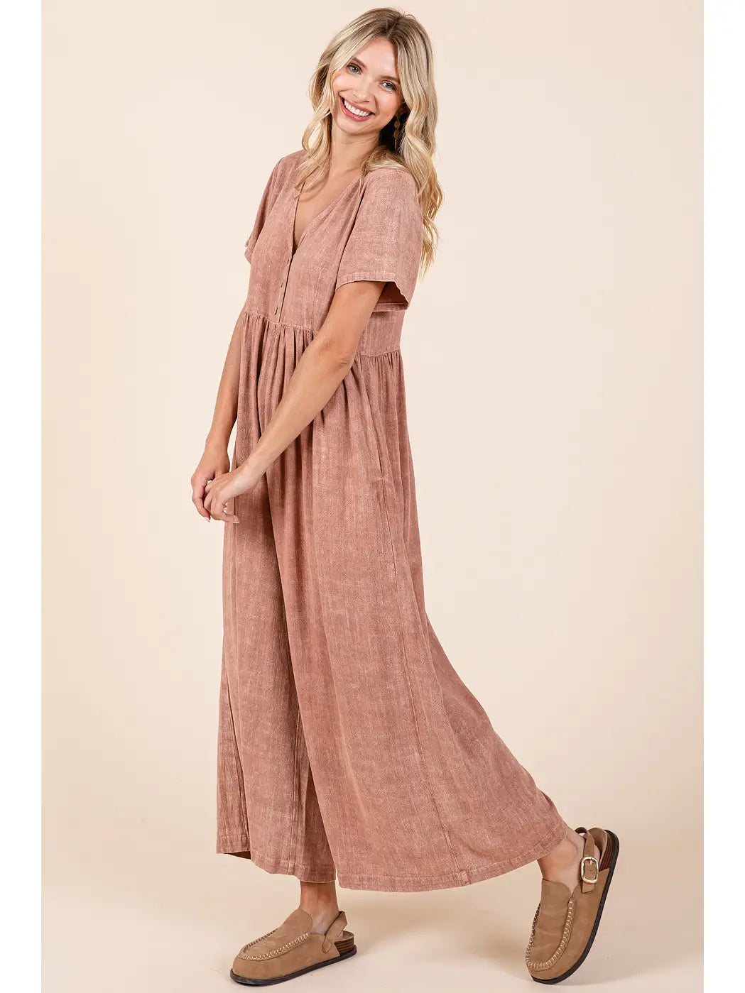 Ginger Mineral Wash Wideleg Jumpsuit