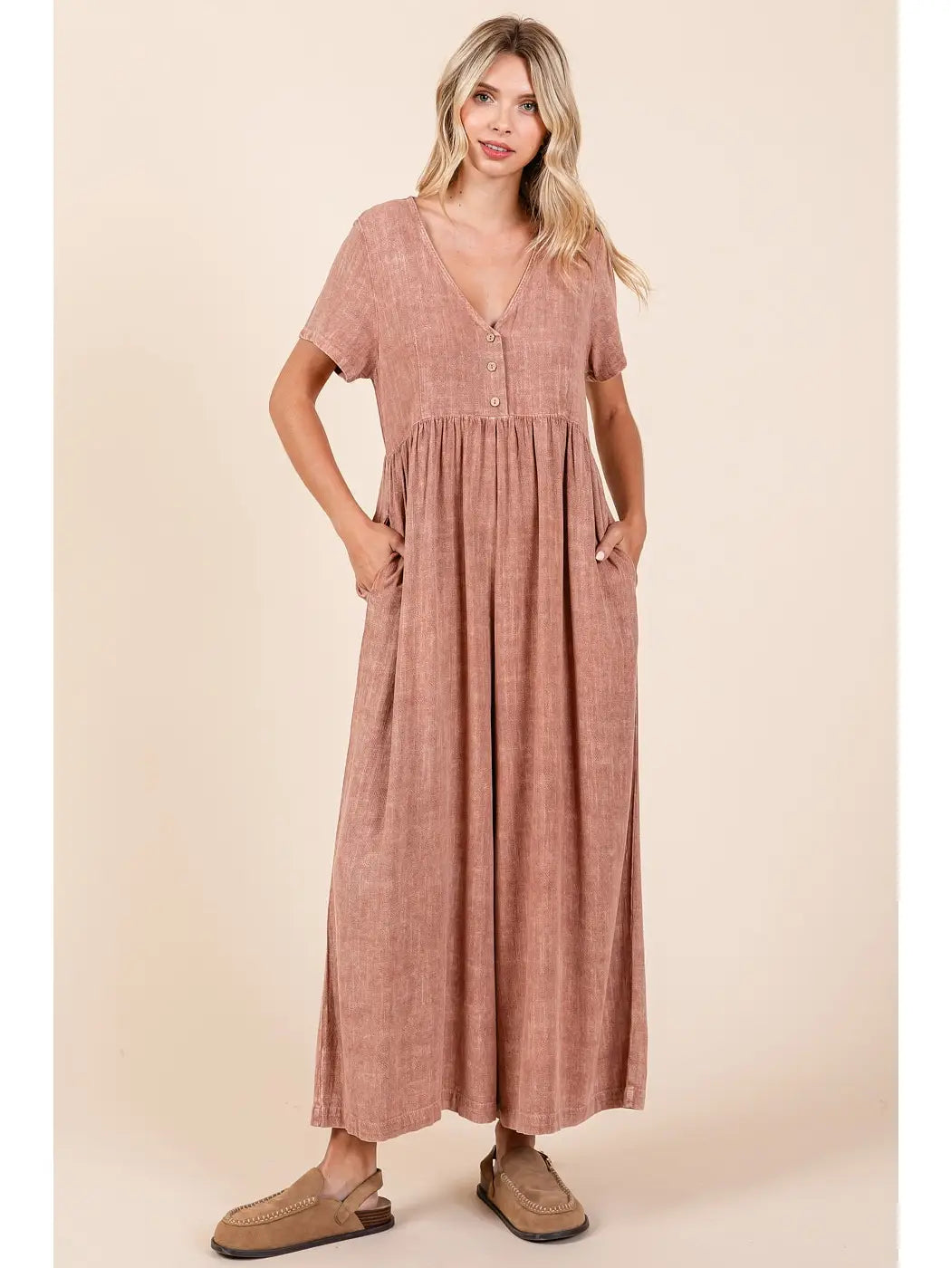 Ginger Mineral Wash Wideleg Jumpsuit