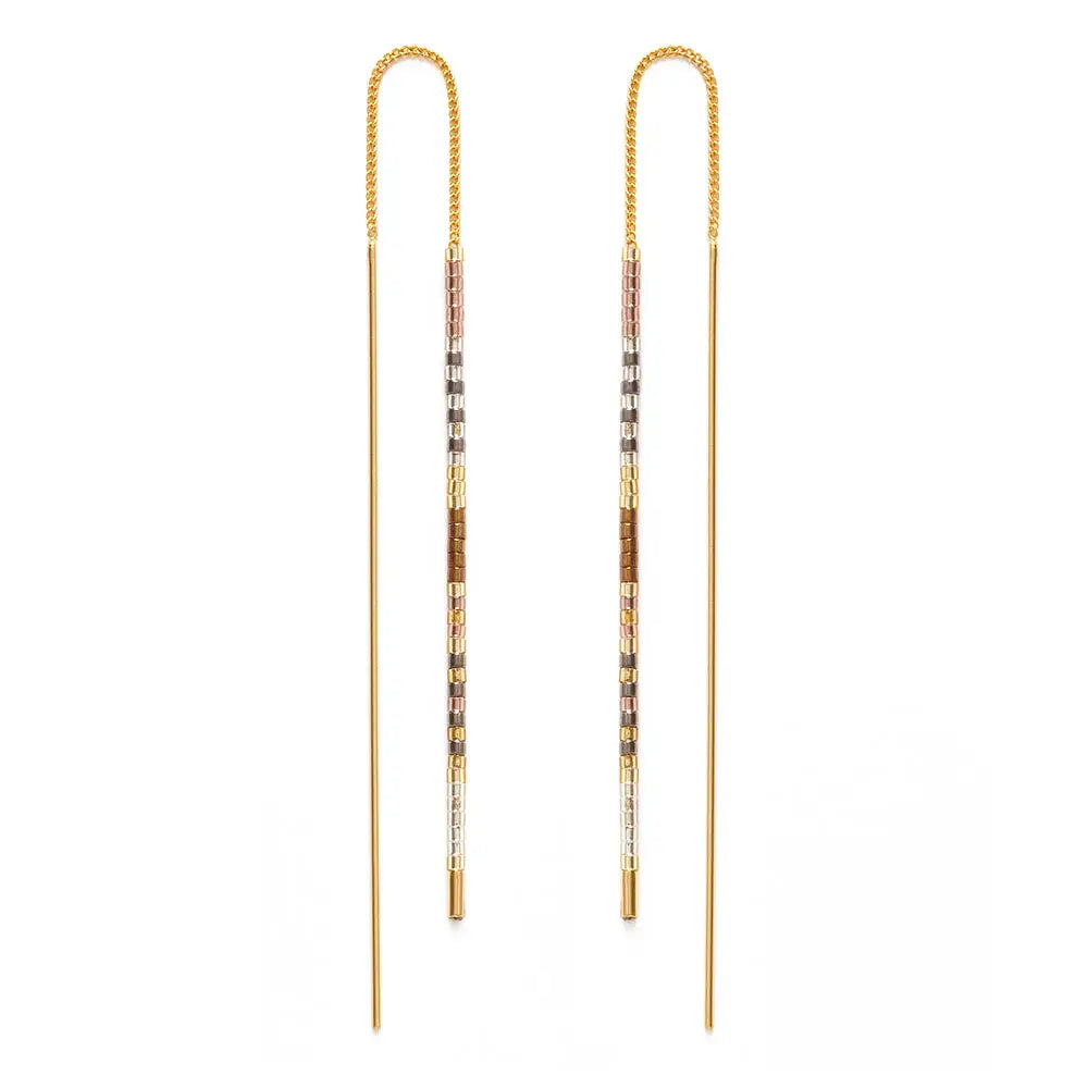 Miyuki Seed Bead Threader Earrings in Champagne