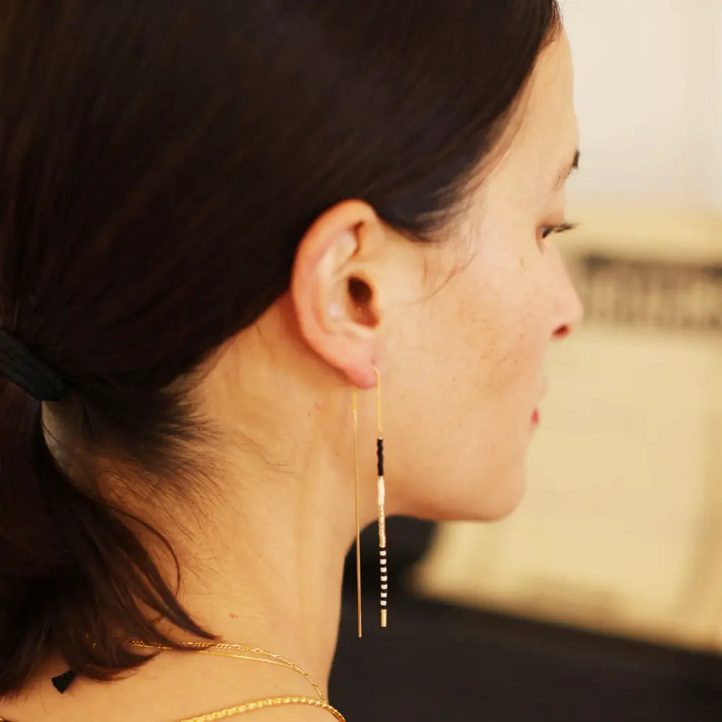 Miyuki Seed Bead Threader Earrings in Chocolate