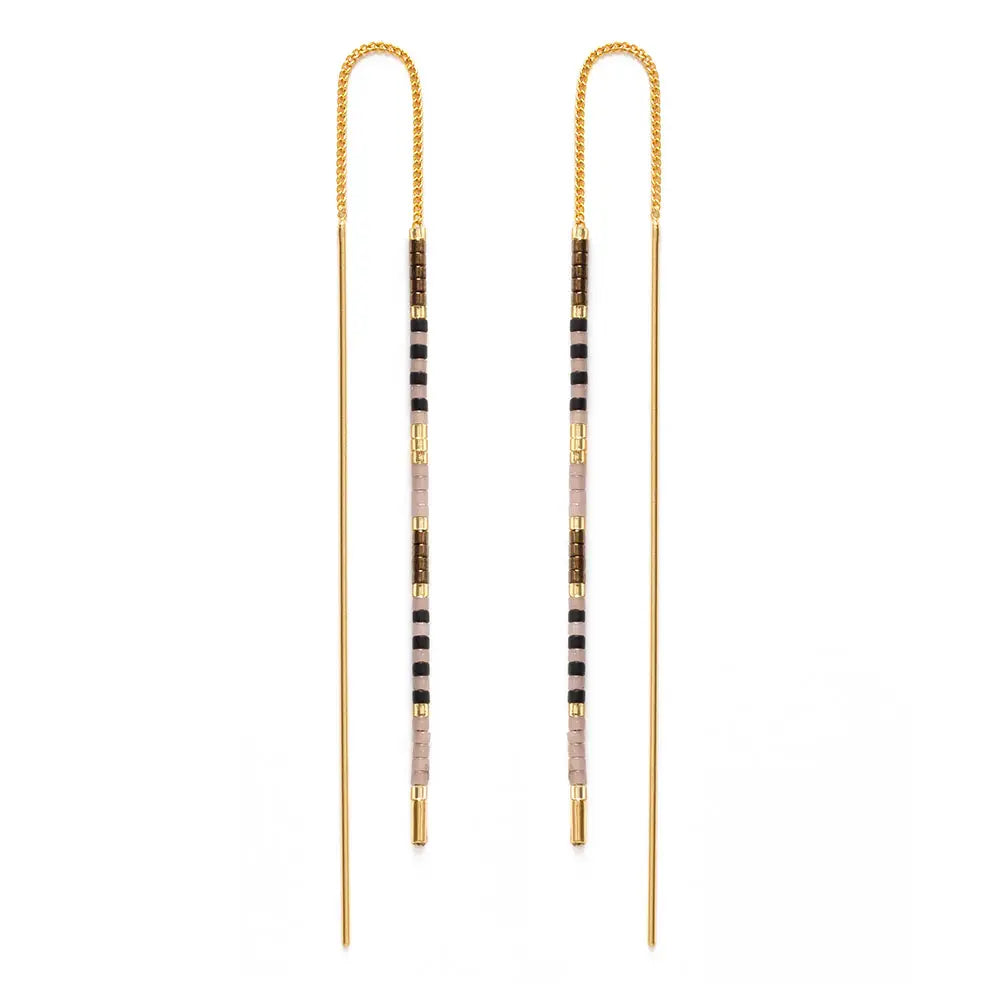 Miyuki Seed Bead Threader Earrings in Chocolate