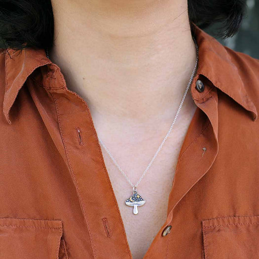 Mushroom Necklace with Star & Moon