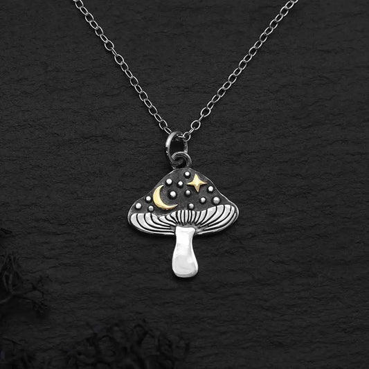 Mushroom Necklace with Star & Moon
