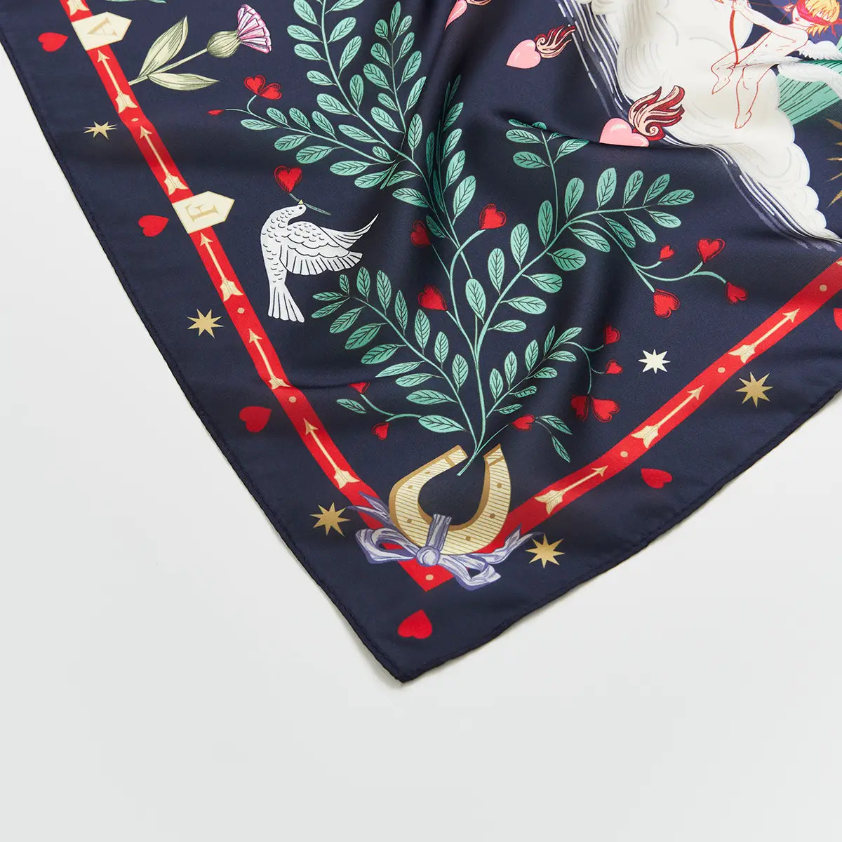 Navy Freya Narrative Square Scarf by Fable England