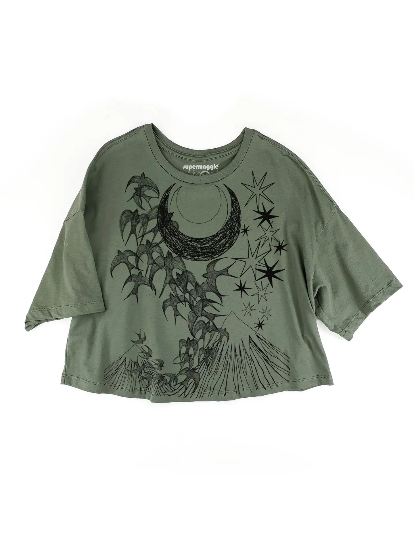 Olive Night Flight Clover Crop Tee