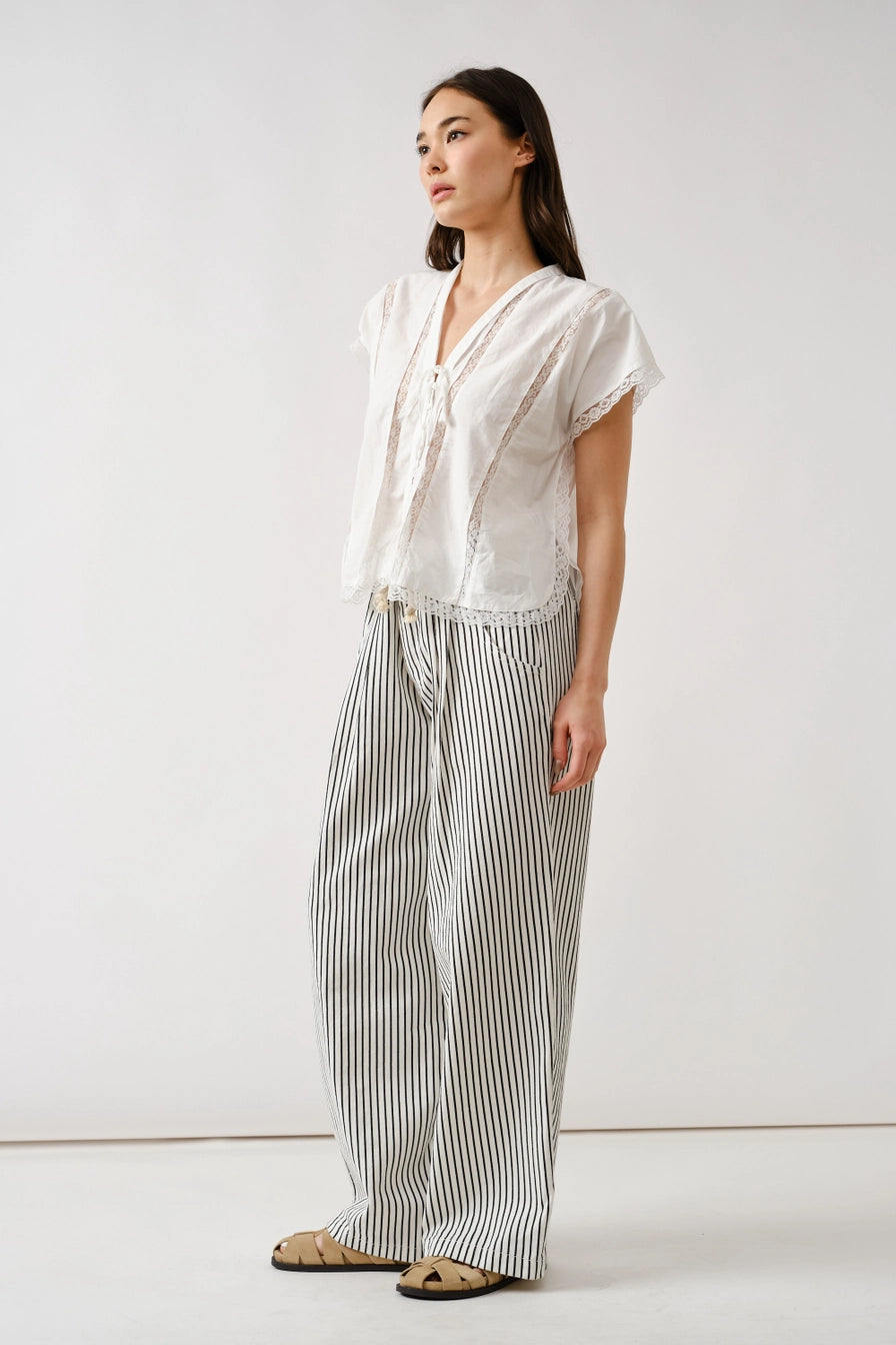 Off White Lace Insert Sleeveless Blouse