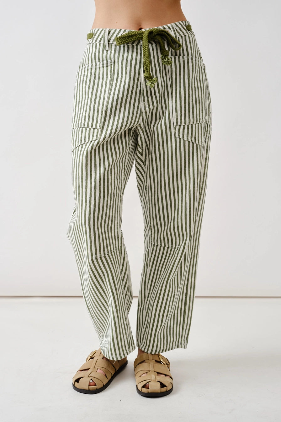 Olive Stripe Barrel Pants