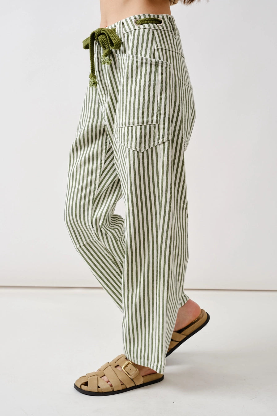 Olive Stripe Barrel Pants