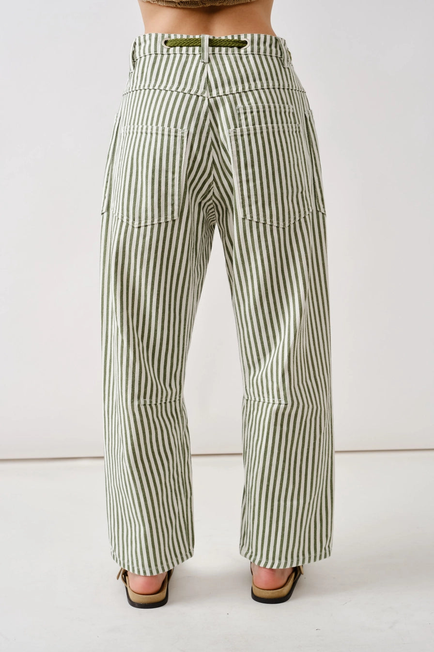 Olive Stripe Barrel Pants