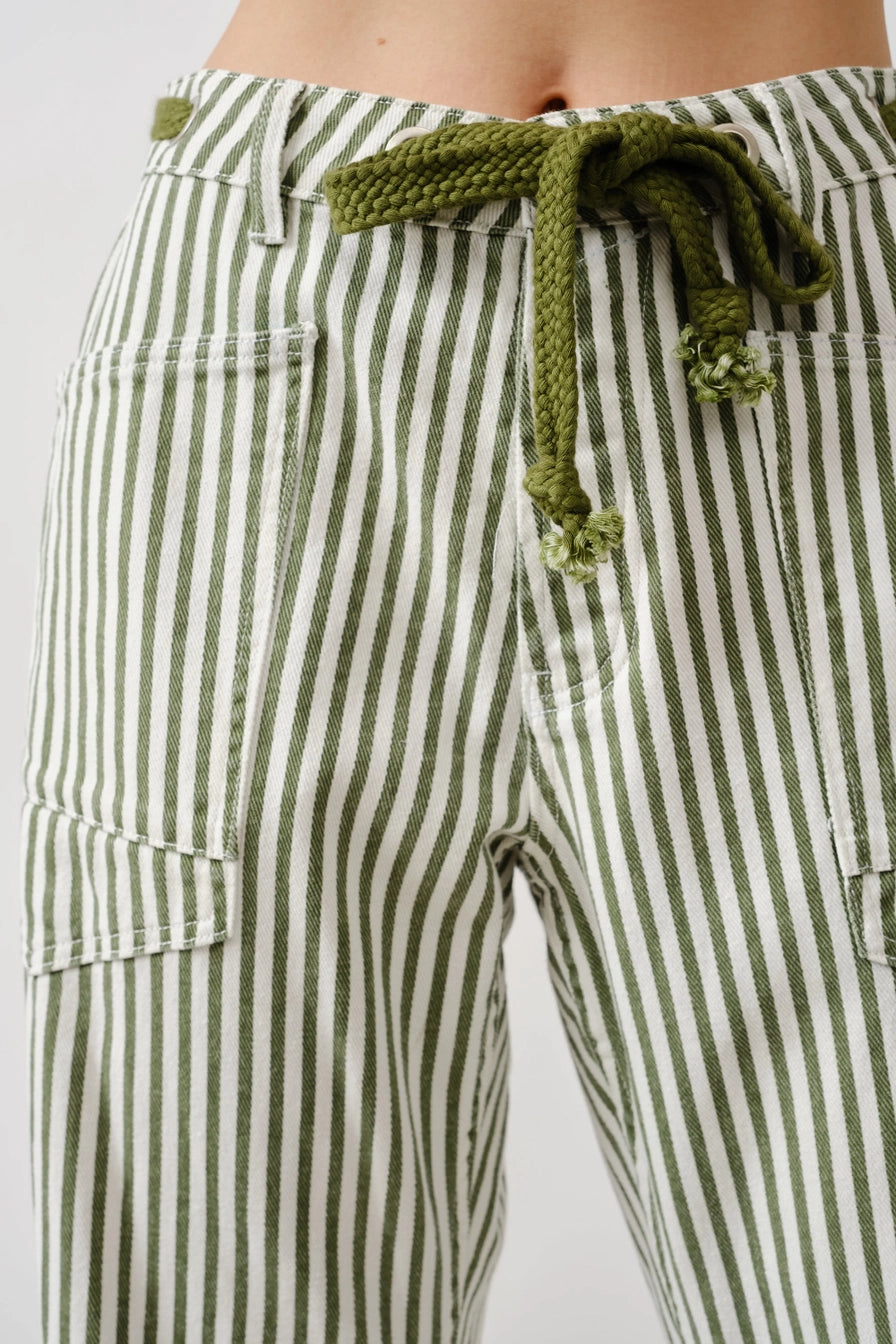 Olive Stripe Barrel Pants