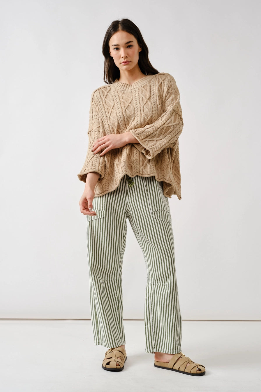 Olive Stripe Barrel Pants