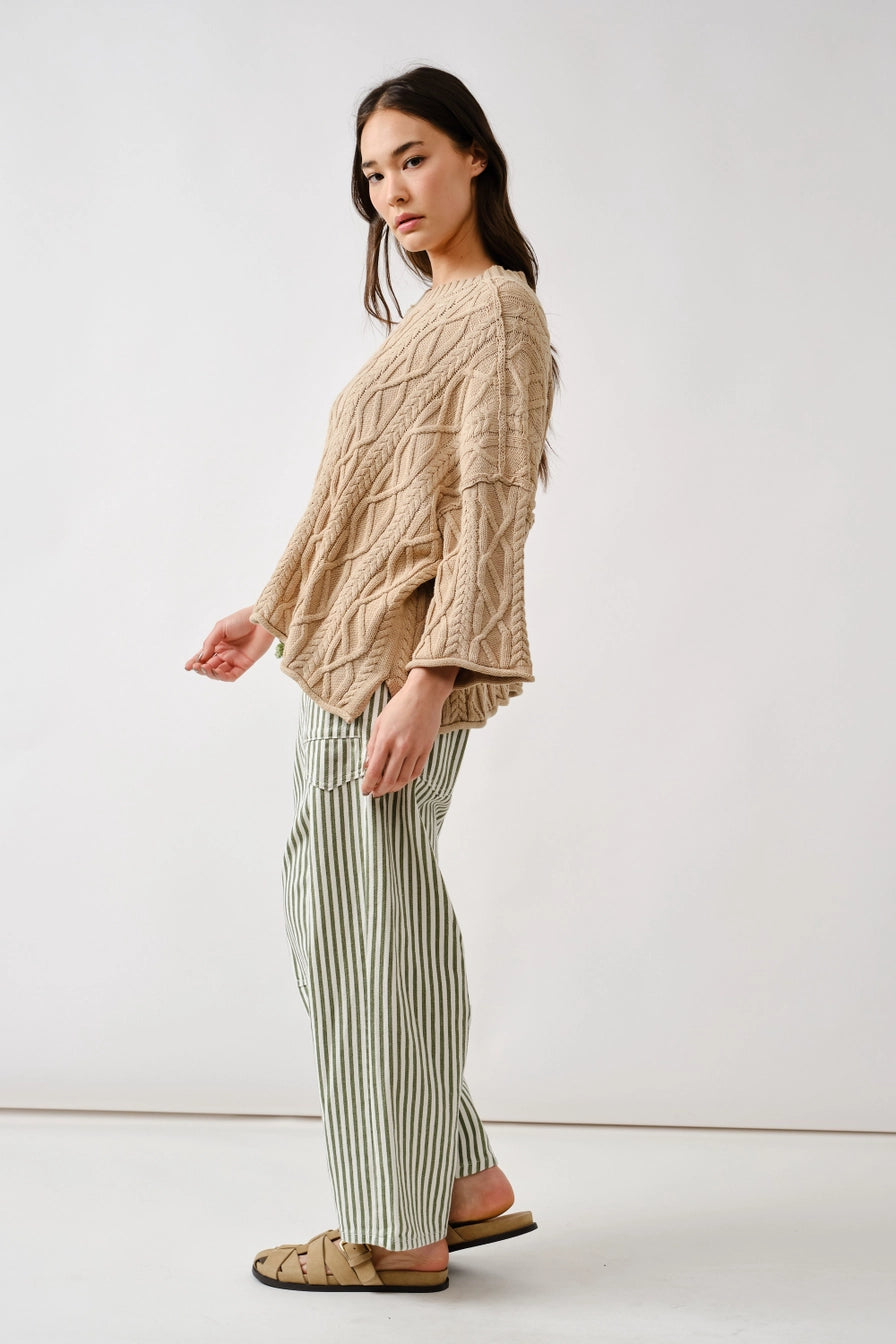 Olive Stripe Barrel Pants