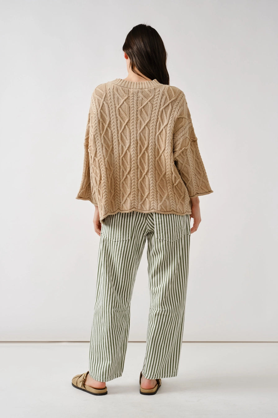 Olive Stripe Barrel Pants