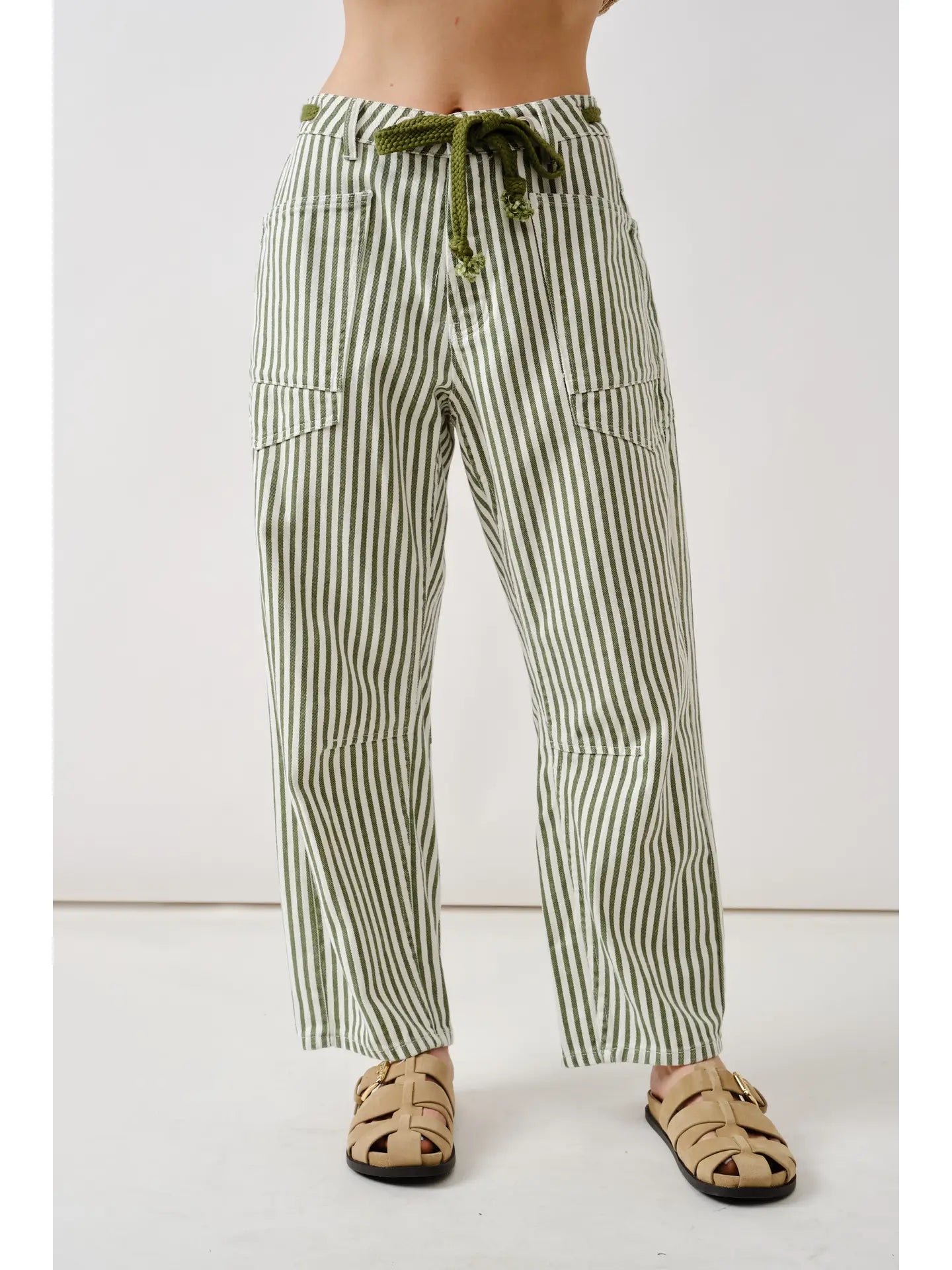 Olive Stripe Barrel Pants