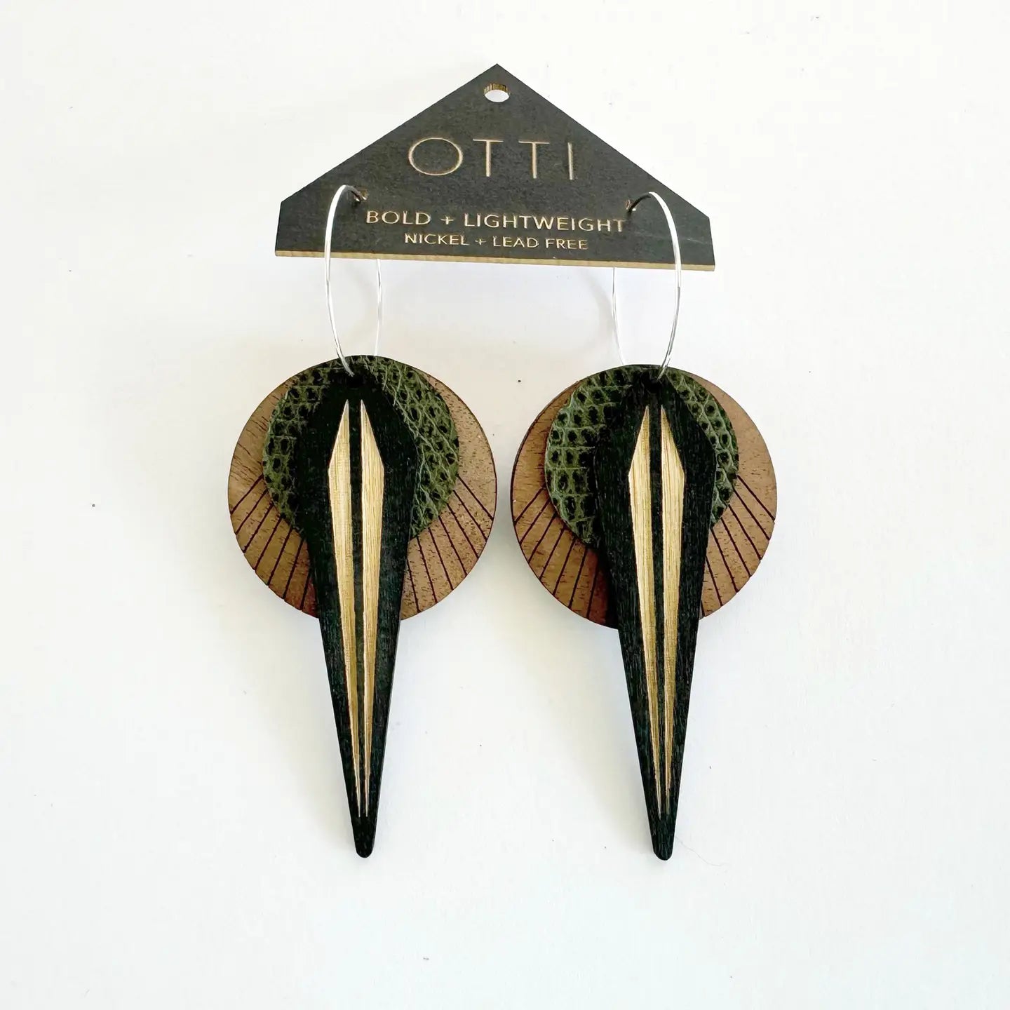 Olive Walnut Naja Earrings by Otti