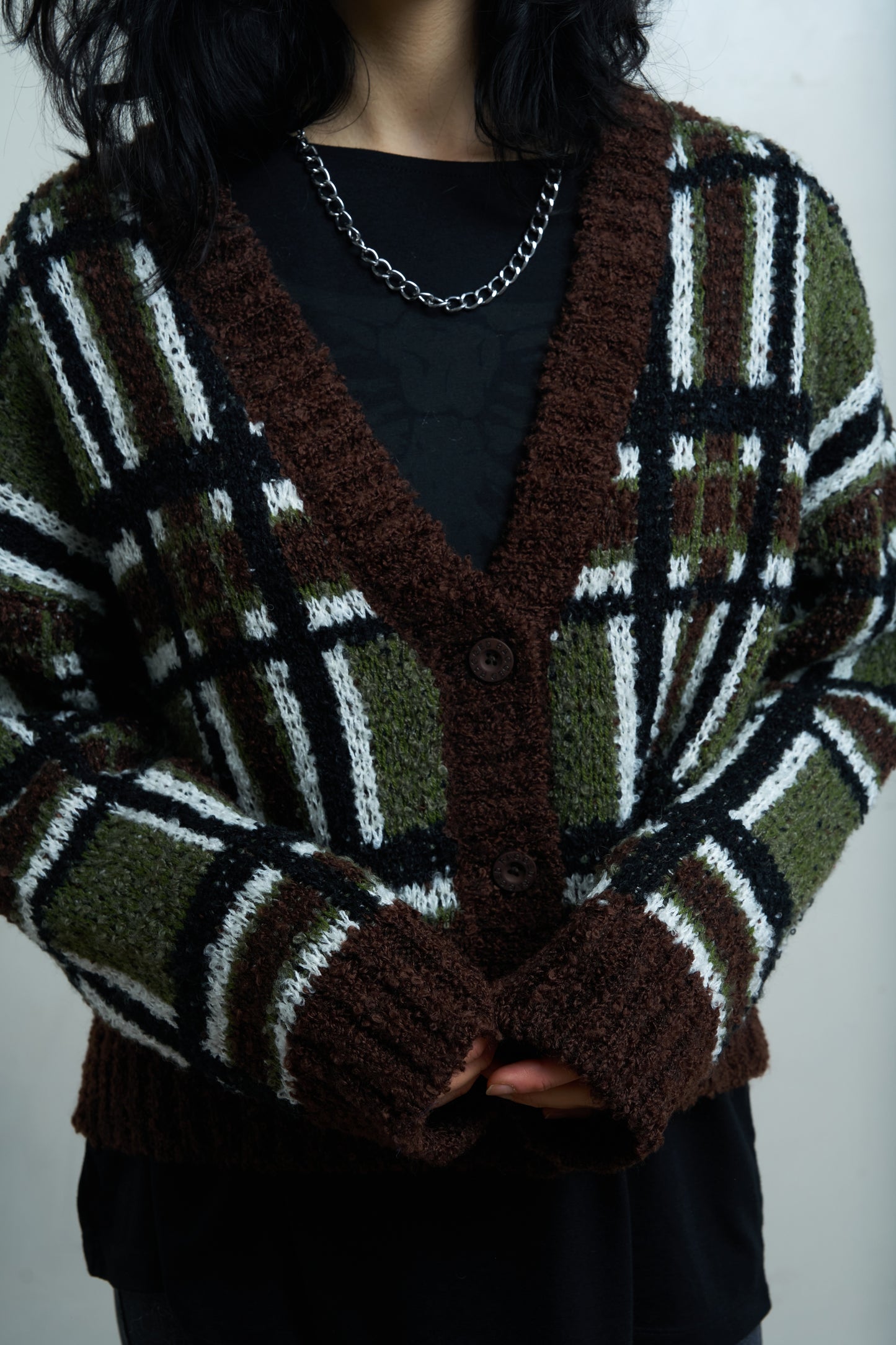 Olive & Brown Plaid Bud Cardi by Ragged Priest