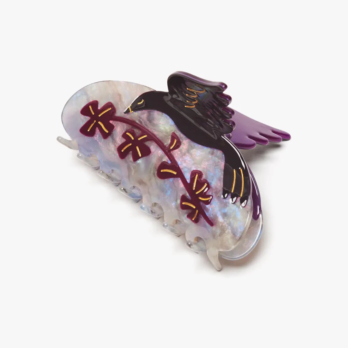 Oxalis Purple Clovers and Black Bird Hair Claw
