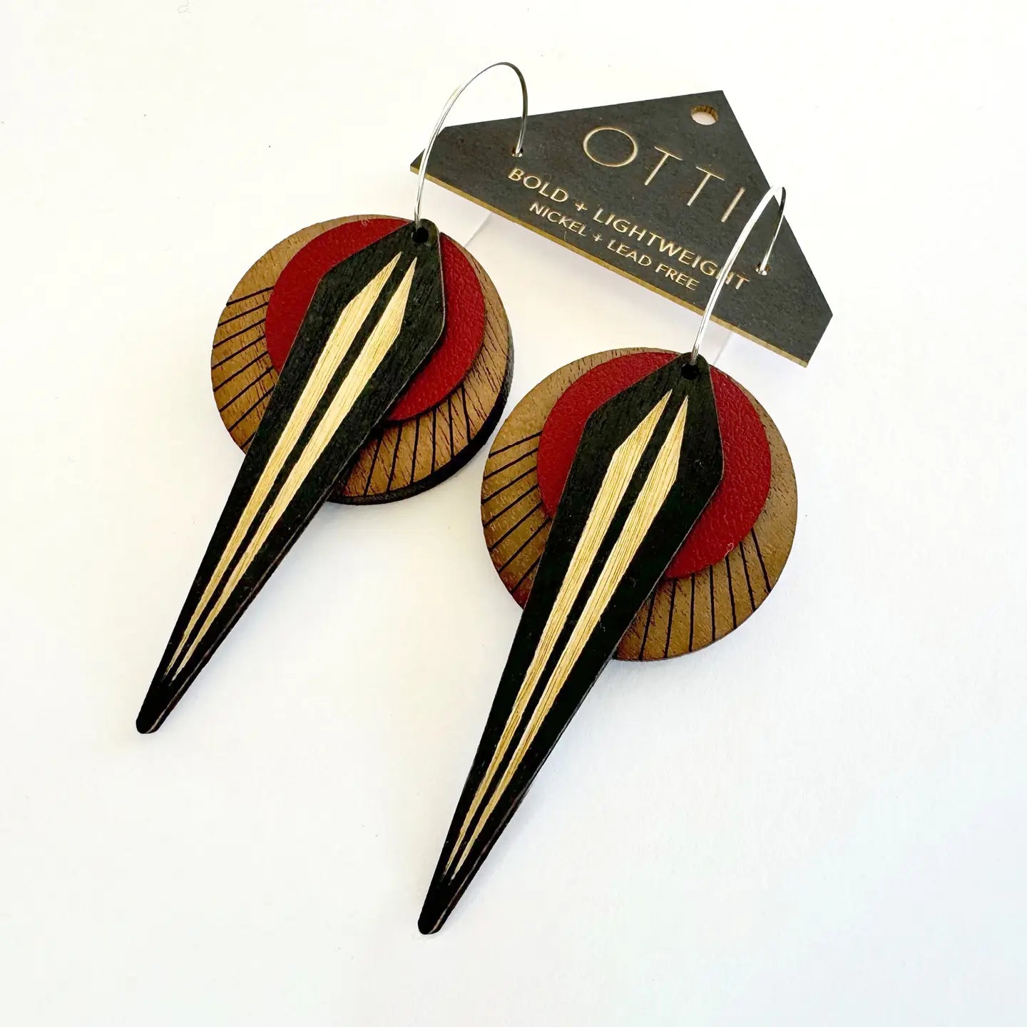 Oxblood Walnut Naja Earrings by Otti
