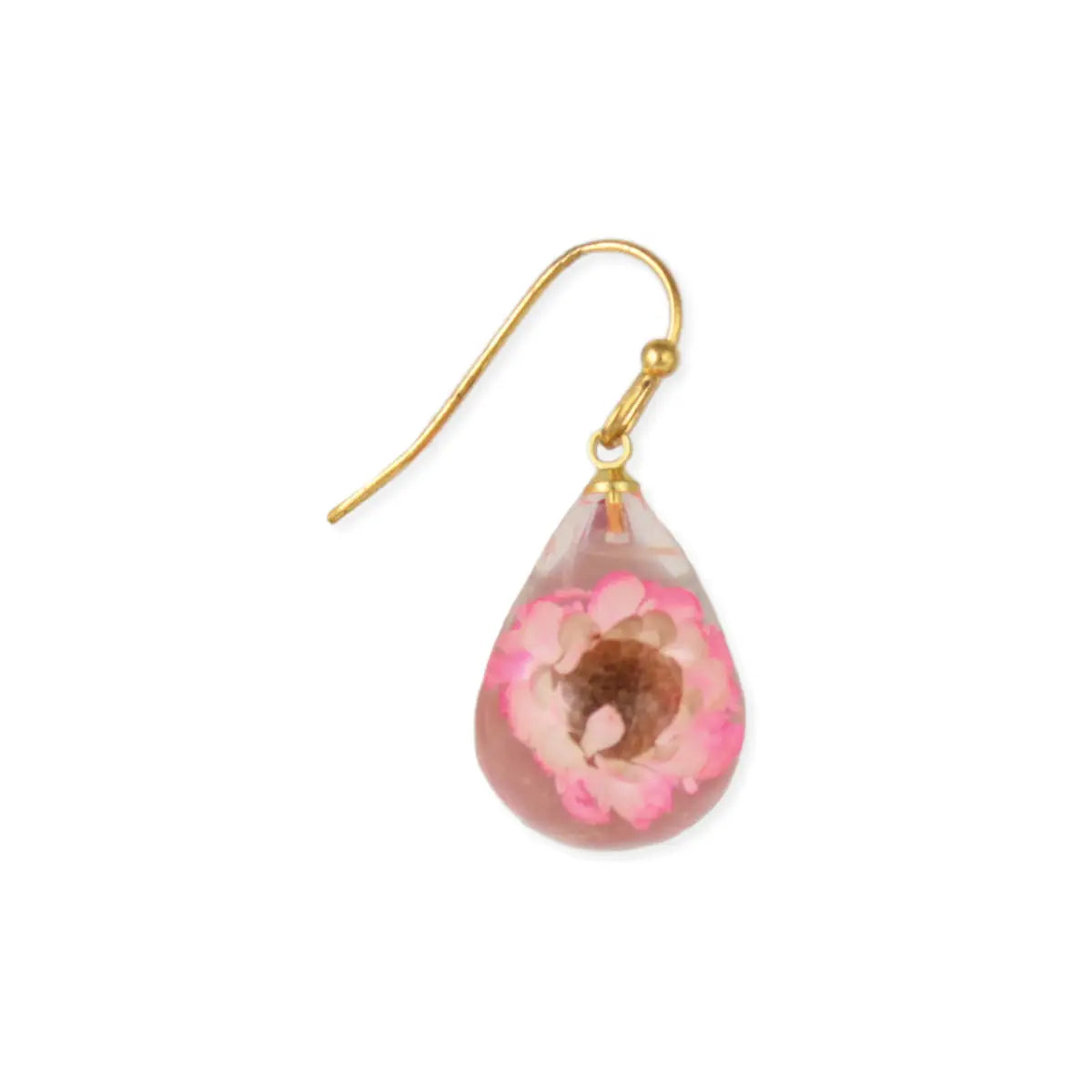 Pink Dried Flower Droplet Earrings